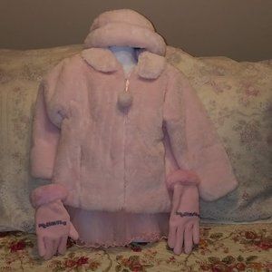 Le Top Pink Faux Fur Girls 5 Jacket, Hat & Gloves